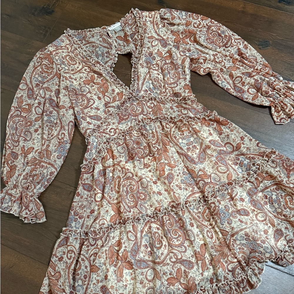 VENUS Long Sleeve Paisley Dress in Rust and Cream Sz 14